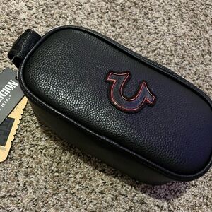 True Religion Black Toiletry Bag with Red Logo